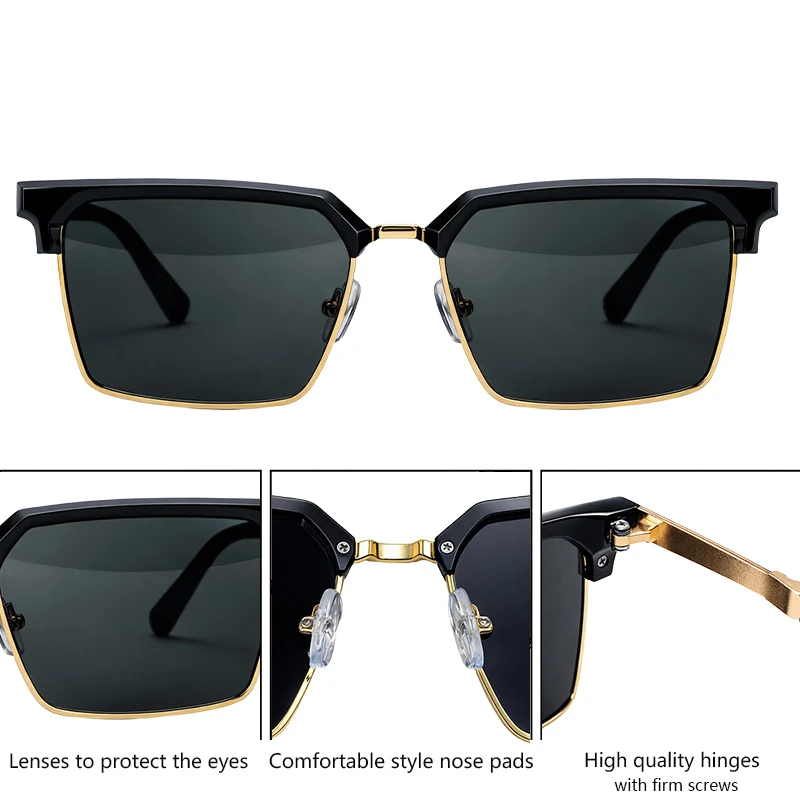 NOIR & GOLD Black-Gold Square Metal Sunglasses