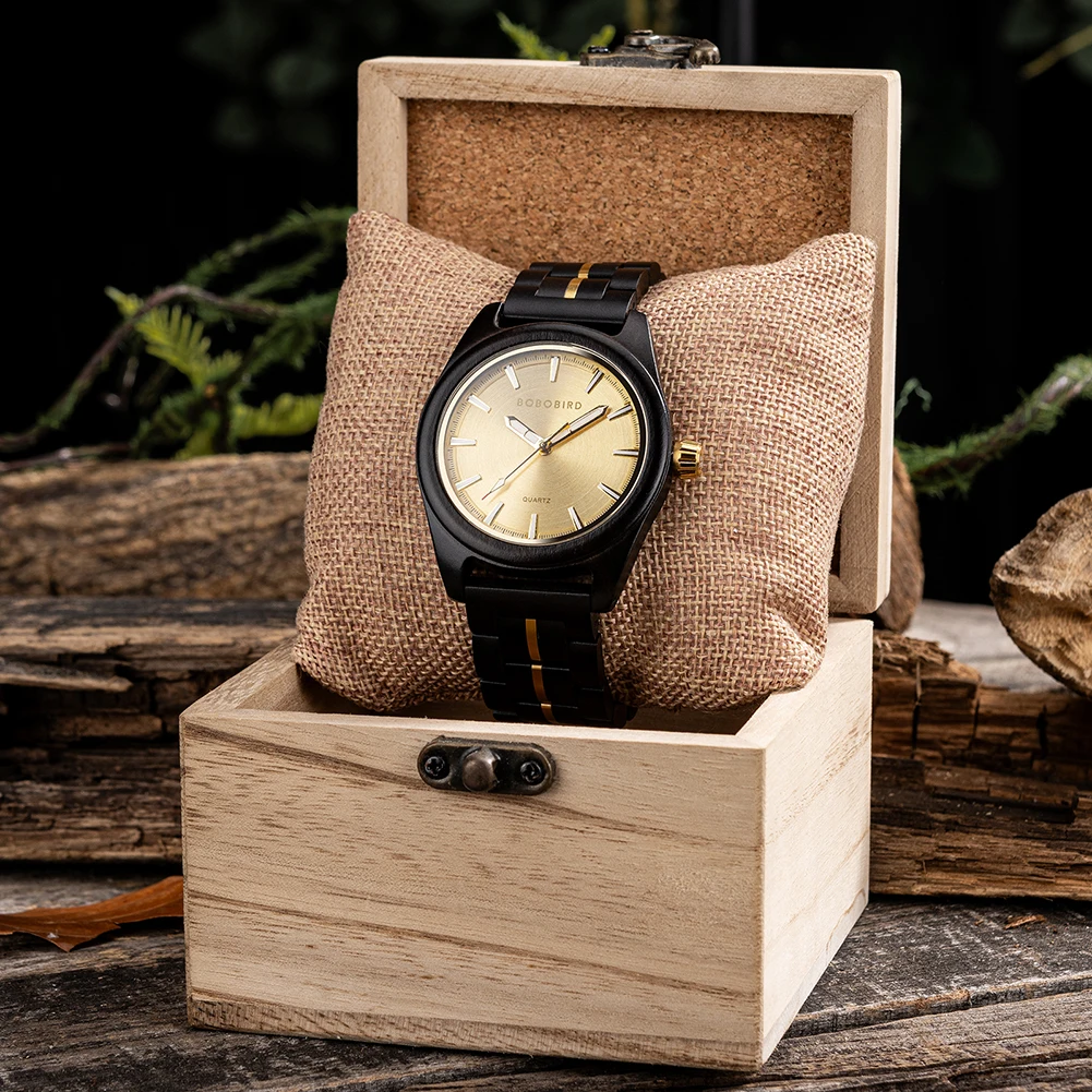 NOIR & GOLD BOBO BIRD Wooden Black-Gold Watch