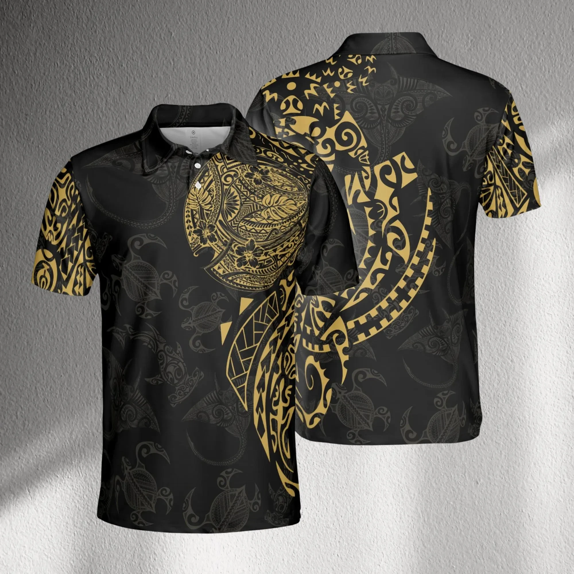NOIR & GOLD Black-Gold Tribal Polo Shirt