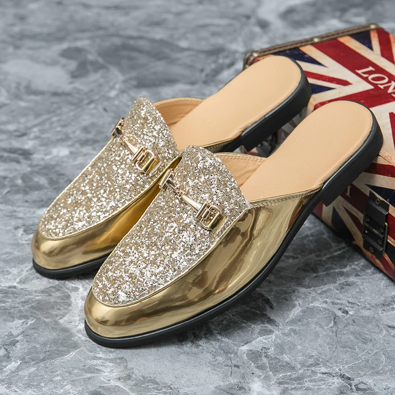 NOIR & GOLD Classic Black-Gold Leather Mules