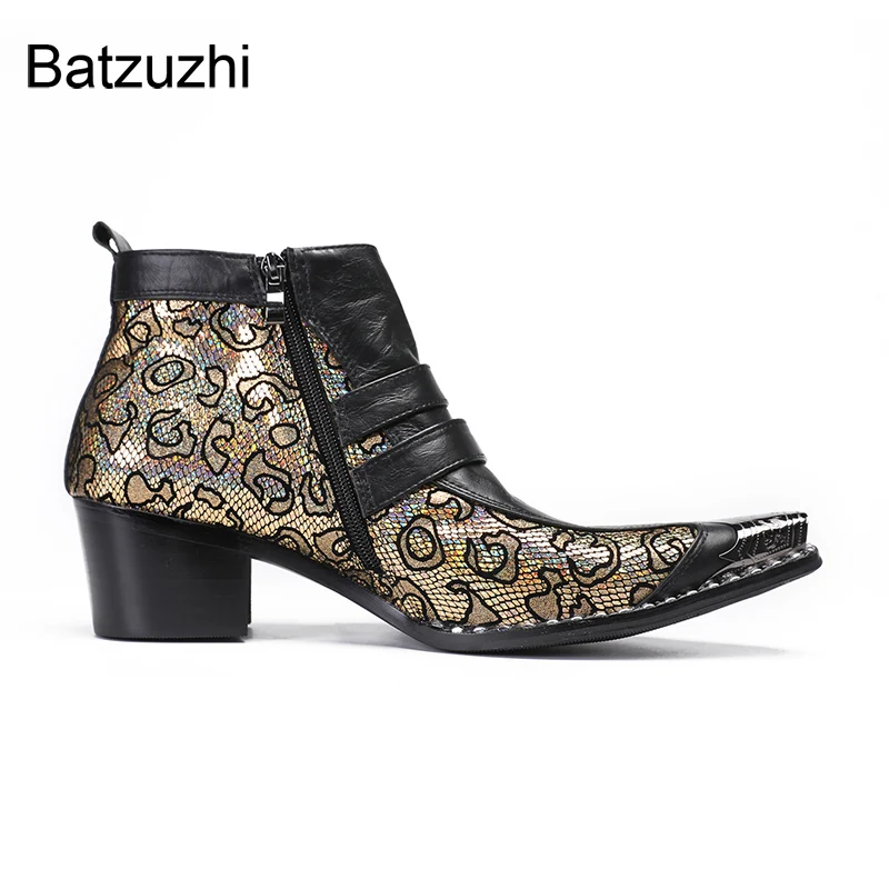 NOIR & GOLD Black-Gold Leather Ankle Boots